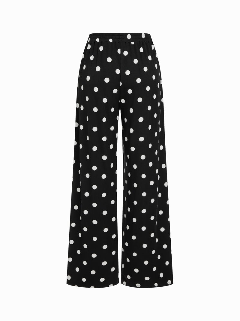 CIDER Polka Dot Palazzo Pants for Women Wide Leg Flowy Pants with Pockets Elastic Mid Waist Summer Beach Vacation Outfits - Image 5