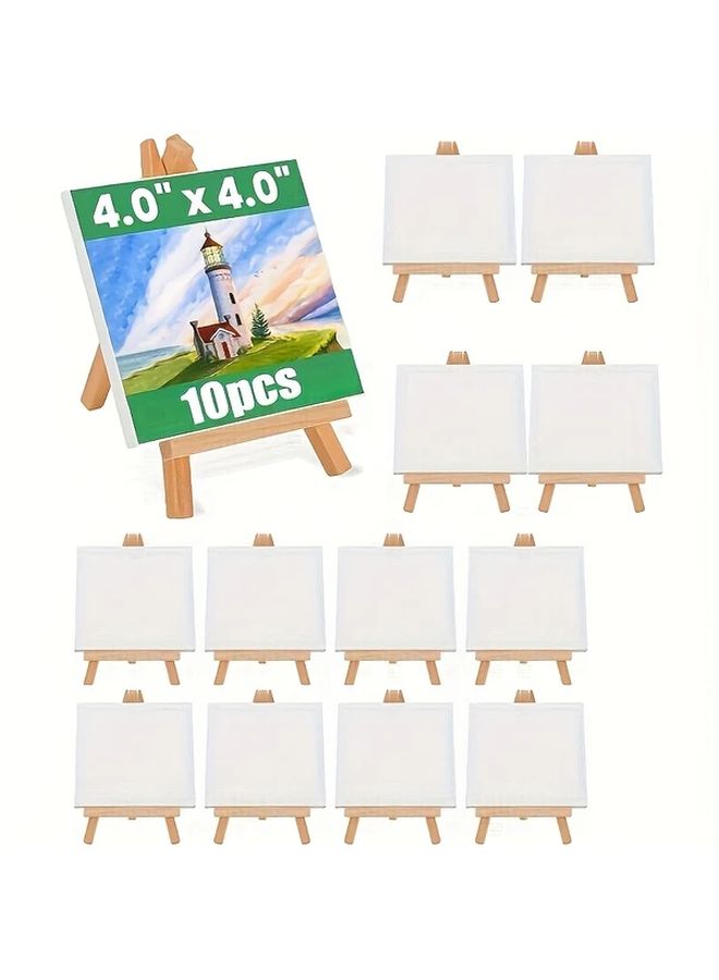 20 Pcs Mini Stretch Canvas Set With Wooden Easels 4x4 Inch Art Canvases For Painting - Image 1
