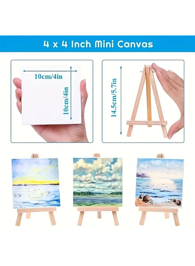20 Pcs Mini Stretch Canvas Set With Wooden Easels 4x4 Inch Art Canvases For Painting - Image 3