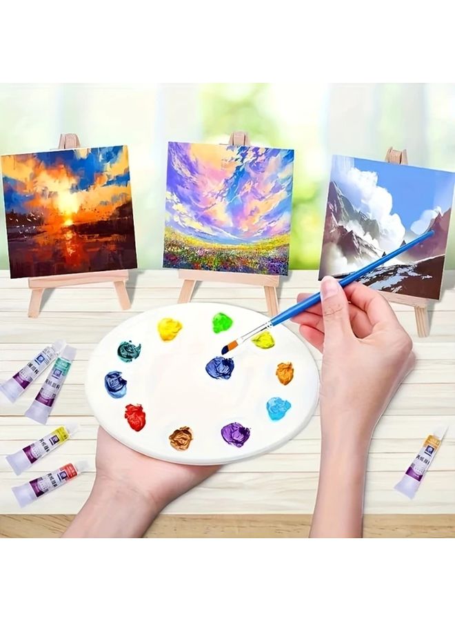 20 Pcs Mini Stretch Canvas Set With Wooden Easels 4x4 Inch Art Canvases For Painting - Image 4