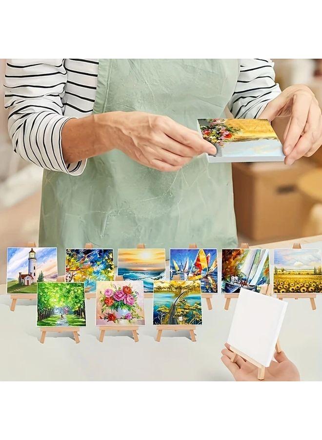 20 Pcs Mini Stretch Canvas Set With Wooden Easels 4x4 Inch Art Canvases For Painting - Image 2