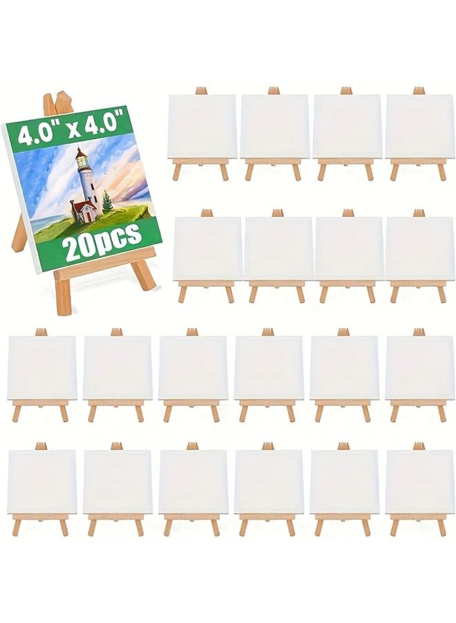 20 Pcs Mini Stretch Canvas Set With Wooden Easels 4x4 Inch Art Canvases For Painting - Image 5