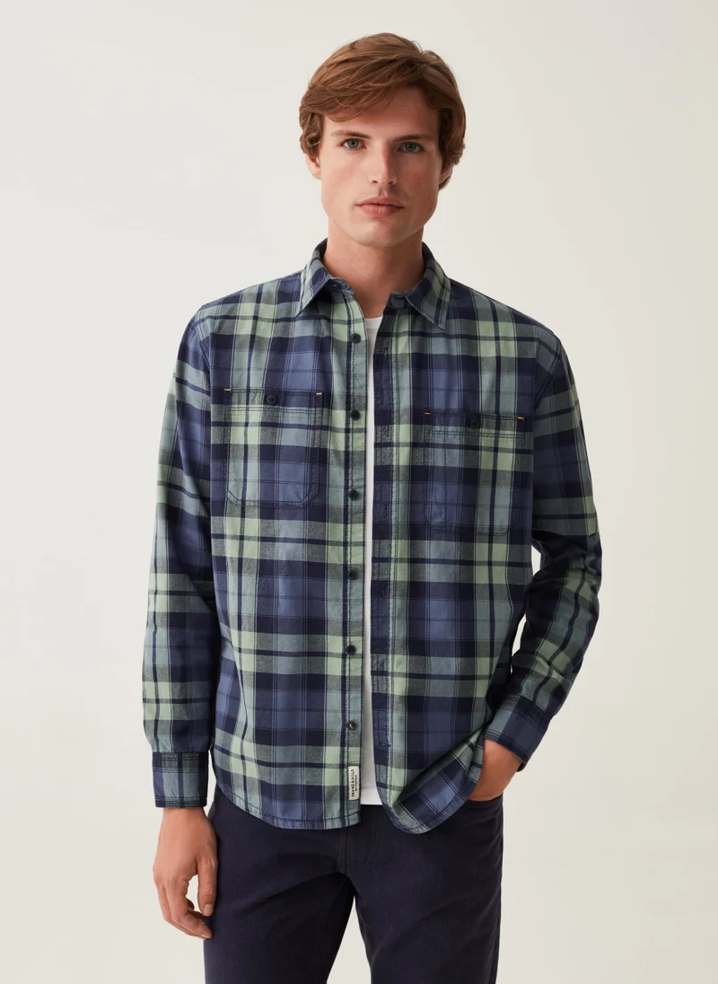 او في اس Check pattern cotton shirt