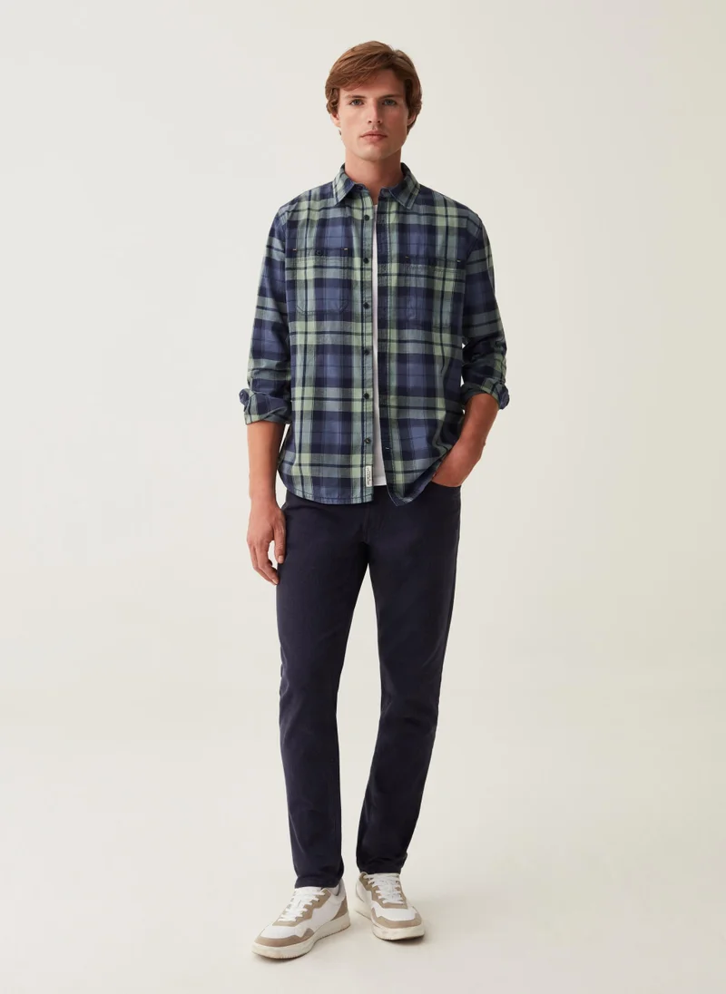 او في اس Check pattern cotton shirt