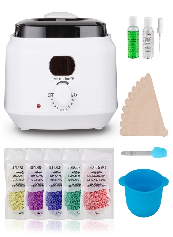 Sunvivi Wax Kit Digital Hair Removal Waxing Kit for Women & Men, Hot Wax Warmer Pot with 5 Bag Hard Wax Beads, Wax Melt Warmer Kit for Full Body, Legs, Face, Bikini,Sensitive skin, White - Image 1