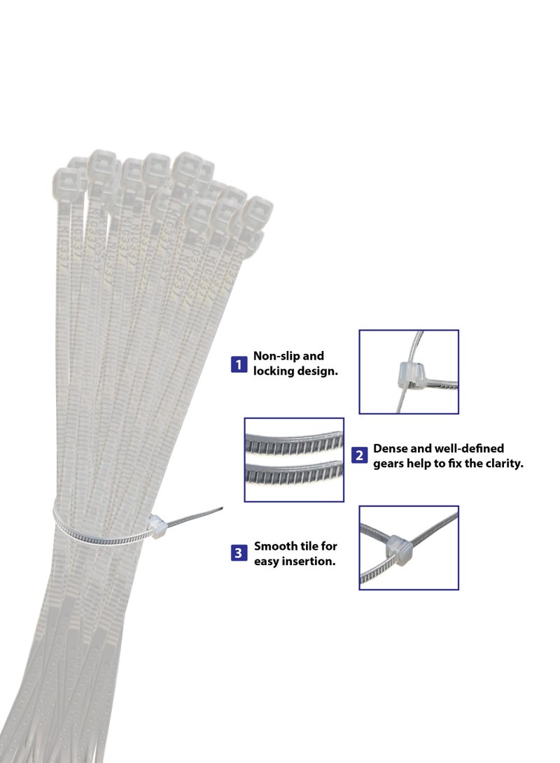 KSS Cable Ties, 100 Pieces / Pack, UL Approved Nylon 66, Self-Locking Cable Ties, 94V-2, Heat Resistant up to 85℃, Low Smoke & Halogen-Free, for DIY, Industrial use – 100 Pack - Natural Color - Image 5