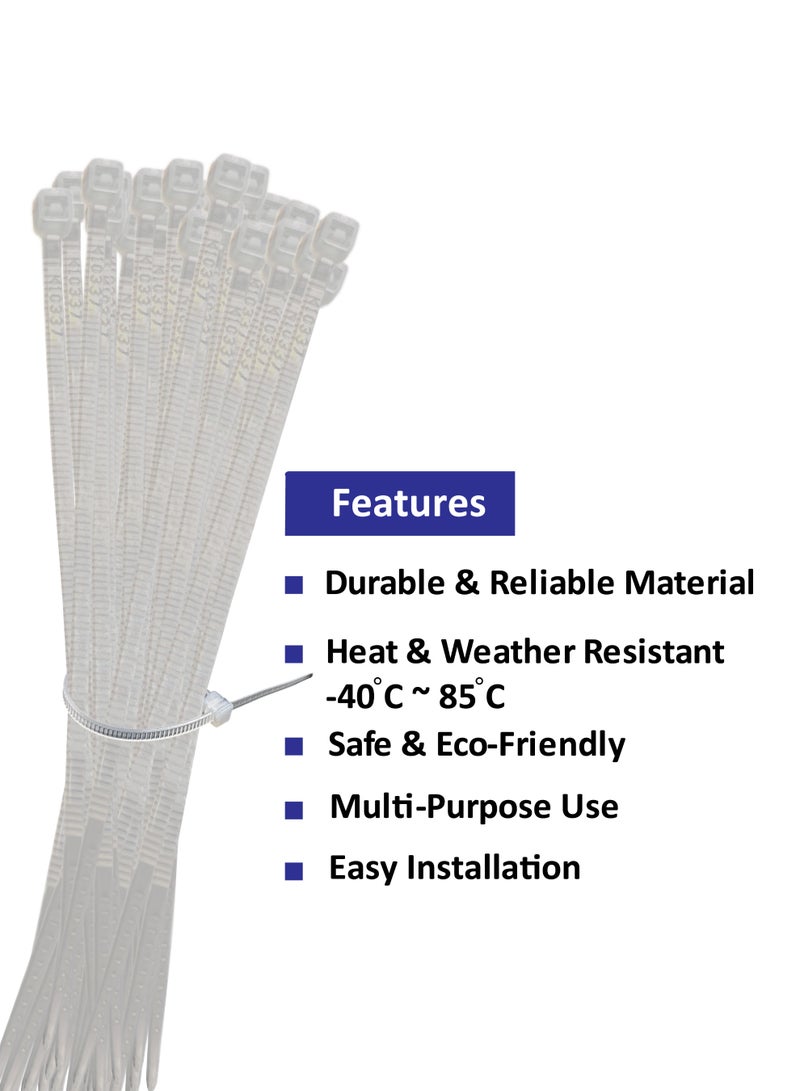 KSS Cable Ties, 100 Pieces / Pack, UL Approved Nylon 66, Self-Locking Cable Ties, 94V-2, Heat Resistant up to 85℃, Low Smoke & Halogen-Free, for DIY, Industrial use – 100 Pack - Natural Color - Image 3