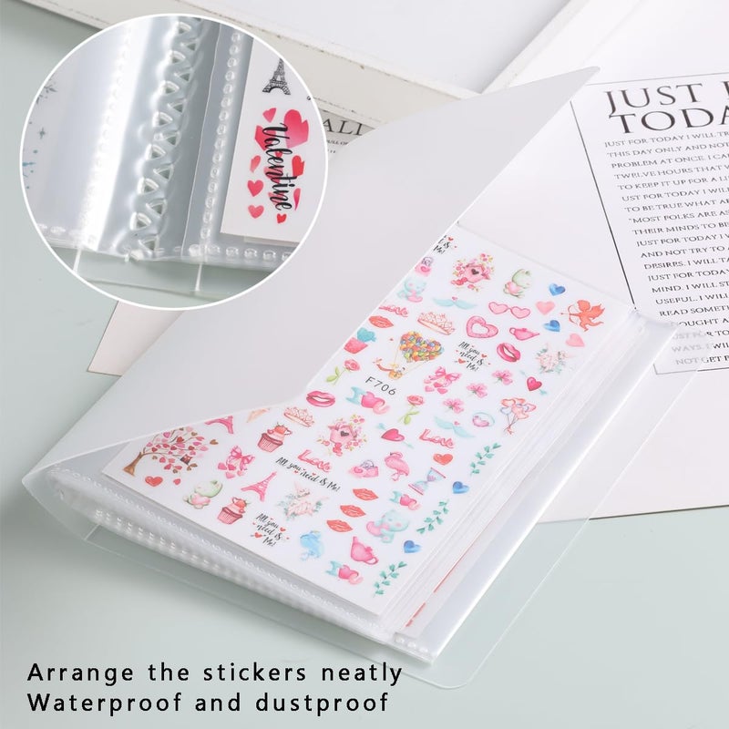 Fcozpjk 1Pcs 40 Slots Transparent Stickers Storage Book, Nail Sticker Organizer for Decals Collecting, Empty Display Book Collecting Holder Binder Case, Sticker Storage Album DIY Nail Art Tools - Image 4