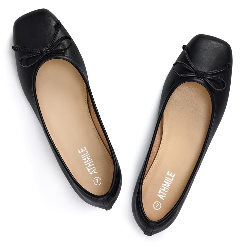 ATHMILE Womens Ballet Flats with Bow Ballerina Closed Square Toe Slip on Square Toe Comfortable Flats Shoes for Women Dressy Causal 2026 Fashion Size 611 Black - Image 2