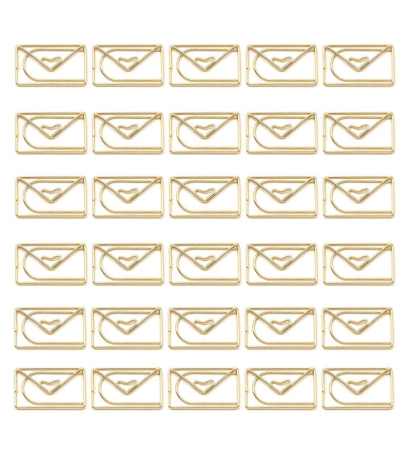 30 Envelope Shaped Paper Clips Metal Office File Data Classification Stationery Bookmarks Rose Golden - Image 1