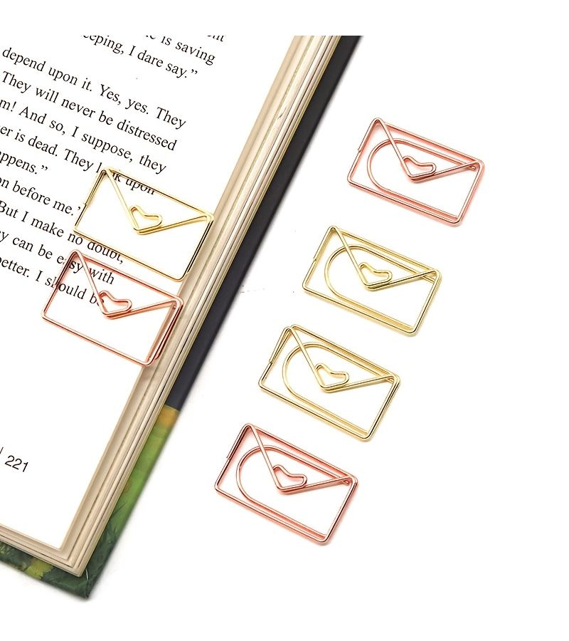 30 Envelope Shaped Paper Clips Metal Office File Data Classification Stationery Bookmarks Rose Golden - Image 3