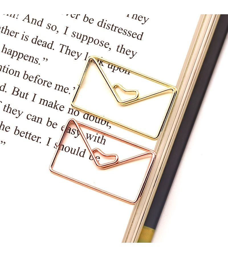 30 Envelope Shaped Paper Clips Metal Office File Data Classification Stationery Bookmarks Rose Golden - Image 2