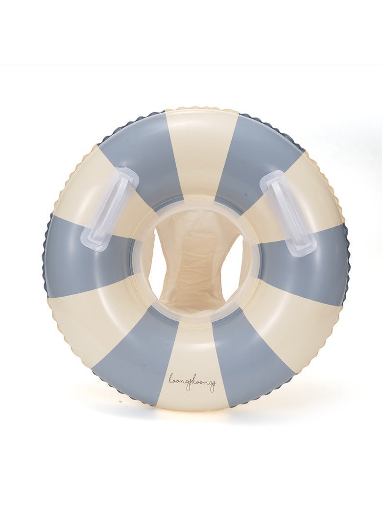 Goolsky Youngsters' Vintage Striped Swimming Ring with Handles - Durable Thick PVC, Blue - Image 1