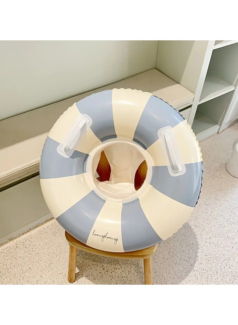 Goolsky Youngsters' Vintage Striped Swimming Ring with Handles - Durable Thick PVC, Blue - Image 2