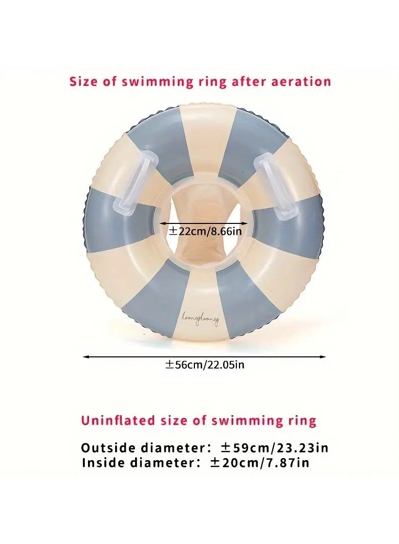 Goolsky Youngsters' Vintage Striped Swimming Ring with Handles - Durable Thick PVC, Blue - Image 3
