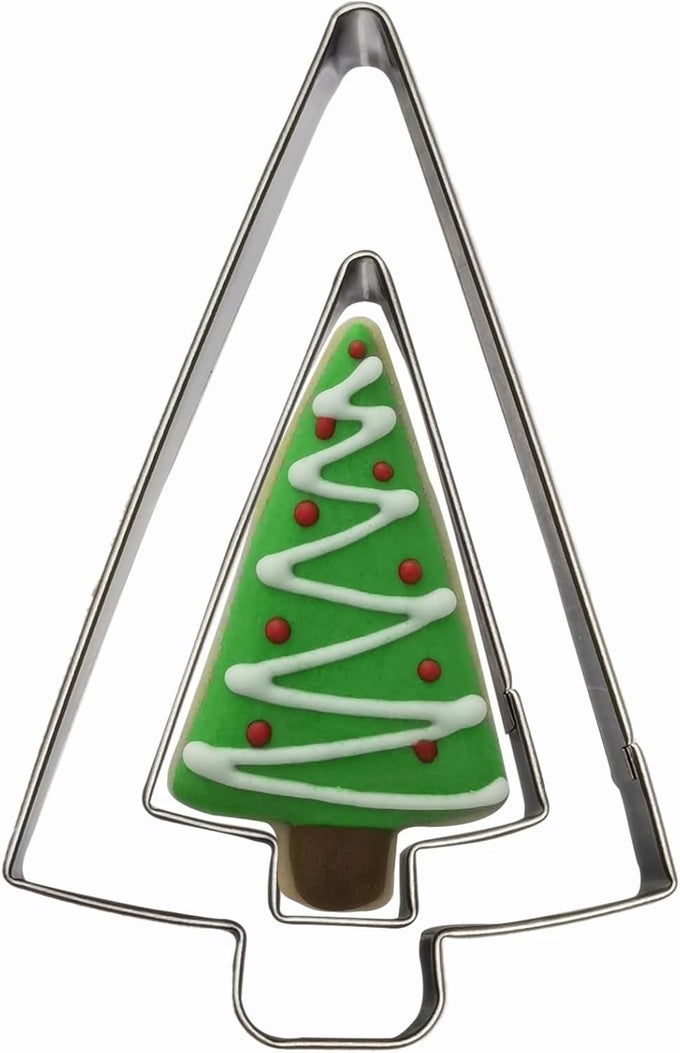 TREE SHAPED COOKIE CUTTERS SET OF 2 PCS STAINLESS STEEL CHRISTMAS TREE FONDANT CUTTER MOLDS BAKING DIY SHAPE C