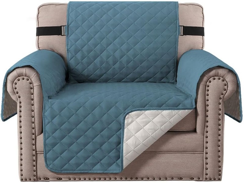 Loome Waterproof Sofa Slipcover, Reversible Sofa Cover Water Resistant Couch Cover with Foam Sticks Elastic Straps Furniture Protector for Pets Kids Children Dog Cat(Blue,1 Seater) - Image 1