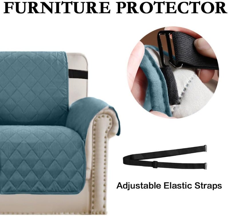 Loome Waterproof Sofa Slipcover, Reversible Sofa Cover Water Resistant Couch Cover with Foam Sticks Elastic Straps Furniture Protector for Pets Kids Children Dog Cat(Blue,1 Seater) - Image 3