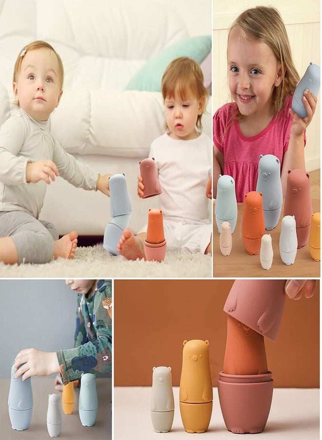 OESSUF 8 Pieces Silicone Nesting Dolls Russian Matryoshka Doll Easter Toys Montessori Educational Toy for Kid Boys Girls Bears Stacking Nesting Toys Set for Toddlers 3 Years Up - Image 5