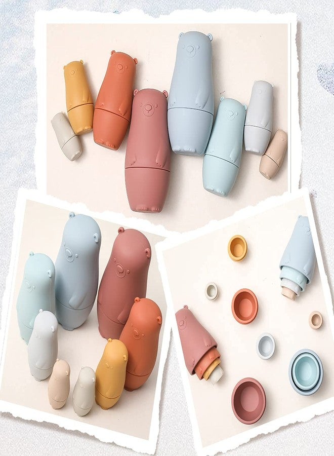 OESSUF 8 Pieces Silicone Nesting Dolls Russian Matryoshka Doll Easter Toys Montessori Educational Toy for Kid Boys Girls Bears Stacking Nesting Toys Set for Toddlers 3 Years Up - Image 4