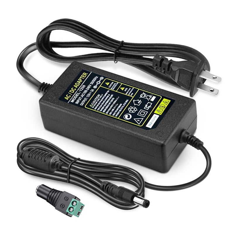 WZHENB Power Adapter 12V 5A 4A 3A 2.5A 2A 1A AC DC Power Supply Cord Cable 5.5x2.1mm for Sceptre EC Series Monitor,ONN,AOC,Dell,Webcam, Router, Projector, CCTV, Speakers & More 12v 5a Monitor Charger - Image 1