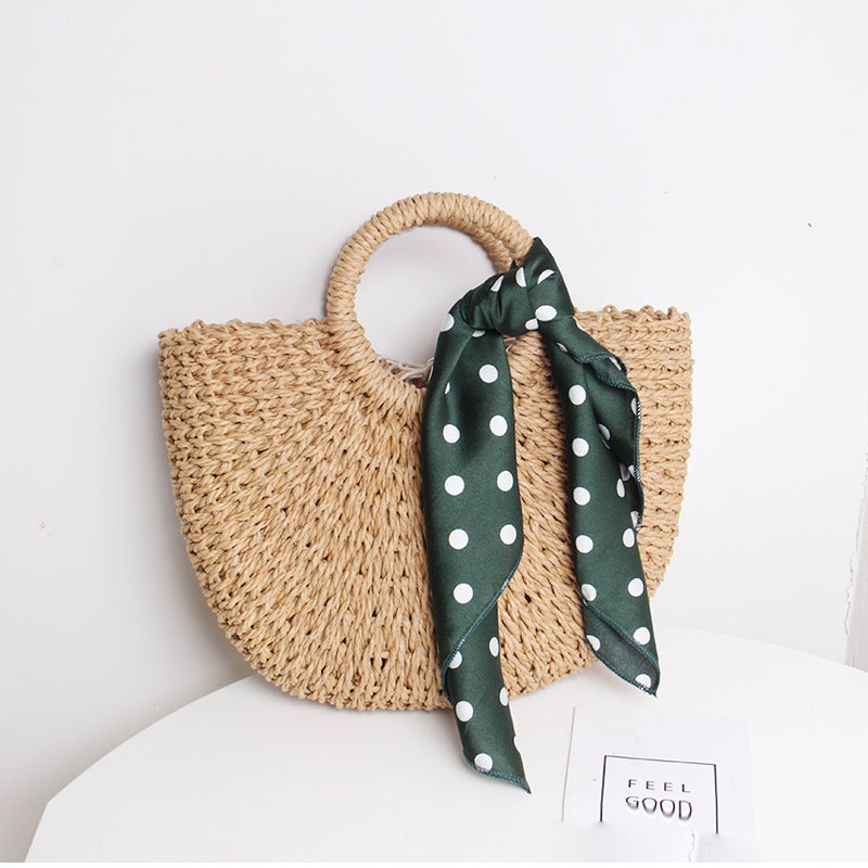 Handmade Straw Woven Beach Bag – Small Soft Drawstring Tote for Women - Image 1