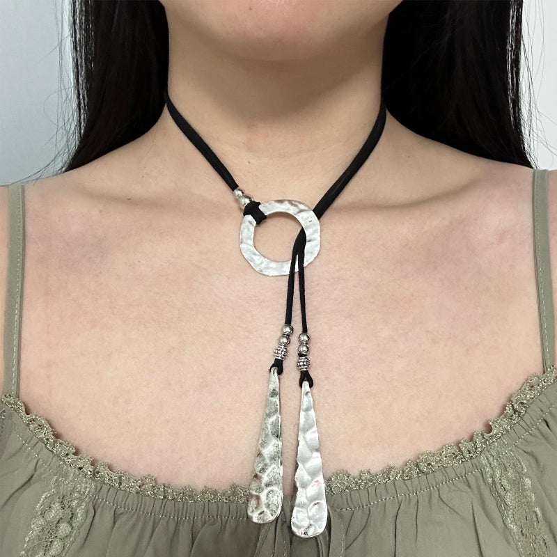 HTH Boho Choker Necklace for Women Bohemian Long Circle Leather Choker Boho Western Summer Beach Jewelry Gifts - Image 2