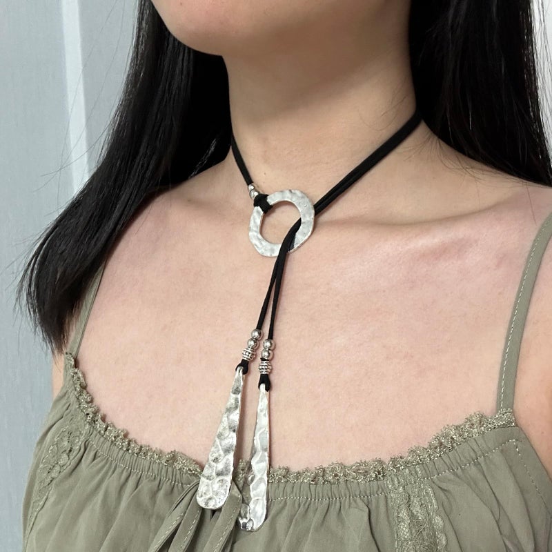 HTH Boho Choker Necklace for Women Bohemian Long Circle Leather Choker Boho Western Summer Beach Jewelry Gifts - Image 3