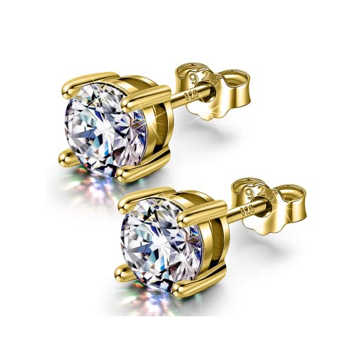 HighSpark Womens 925 Silver Solitaire Earrings In Gold Finish| 92.5 Sterling Silver And Diamond Like Brilliance Sparkling Zirconia For That Stunning Shine Lovely Gift-Gold 6Mm - Image 1