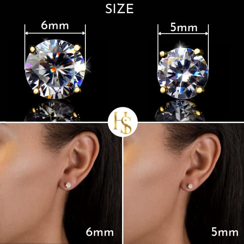 HighSpark Womens 925 Silver Solitaire Earrings In Gold Finish| 92.5 Sterling Silver And Diamond Like Brilliance Sparkling Zirconia For That Stunning Shine Lovely Gift-Gold 6Mm - Image 2