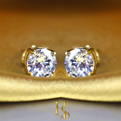 HighSpark Womens 925 Silver Solitaire Earrings In Gold Finish| 92.5 Sterling Silver And Diamond Like Brilliance Sparkling Zirconia For That Stunning Shine Lovely Gift-Gold 6Mm - Image 3