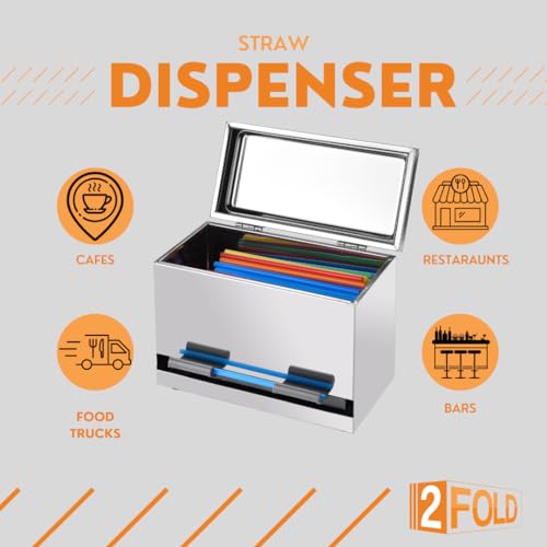 2Fold Stainless Steel Straw Dispenser - Drinking Straw Holder For Bulk Unwrapped Paper and Disposable Plastic Straws - Includes Custom Label Stickers (Stainless) - Image 4