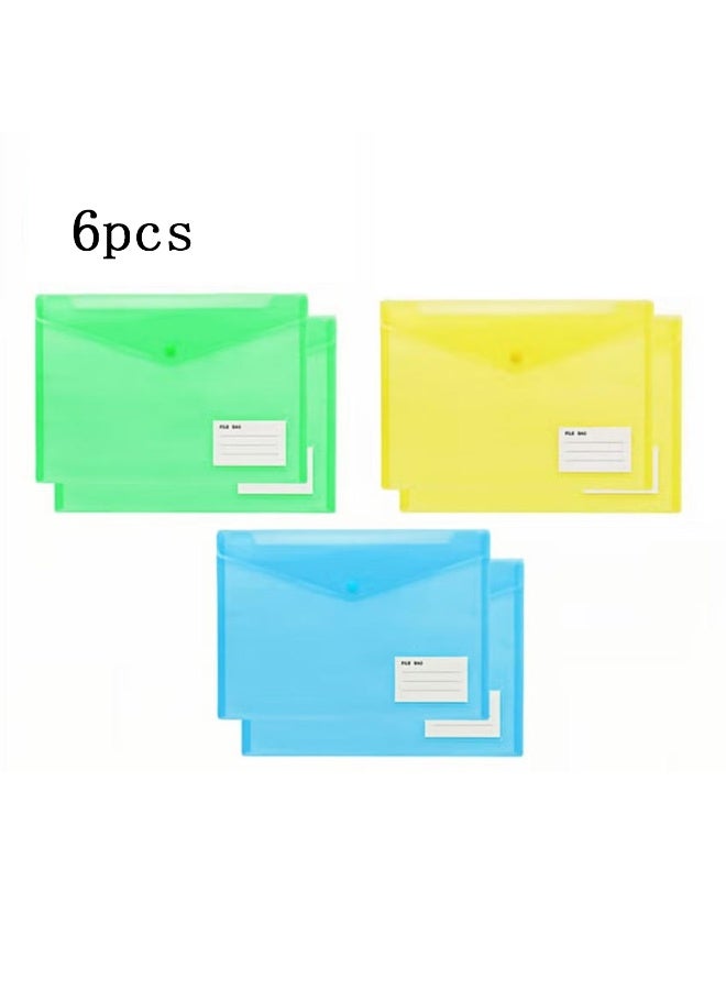 6 Pack Plastic File Folders with Label Pockets - A4 Size Clear Document Envelopes, Assorted Color Poly Organizers for Office School Supplies - Image 1