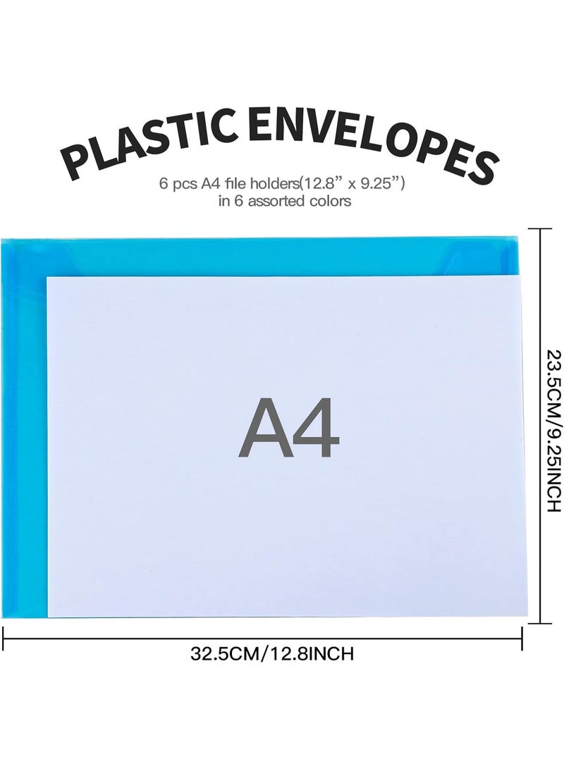 6 Pack Plastic File Folders with Label Pockets - A4 Size Clear Document Envelopes, Assorted Color Poly Organizers for Office School Supplies - Image 4