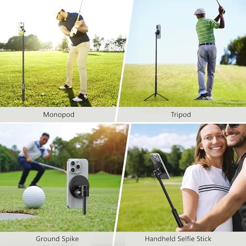 CAMOLO GEEK Monopod and Tripod Selfie Stick to Record Golf Swing Training Aid with Ground Spike Stake & Gopro Adapter & 1/4" Screw, Magnetic Golf Phone Holder Compatible with Magsafe iPhone - Image 4