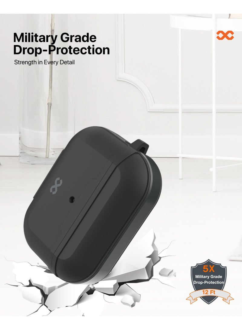 INFINYTY AirPods Pro 2 Case with Titanium Metal Edges – Gravix (Black), 1.5m Drop-tested, Sleek Elegant Design, Precision Fit, Shock Absorption, Wireless Charging Compatible, Includes Metal Hook - Image 4