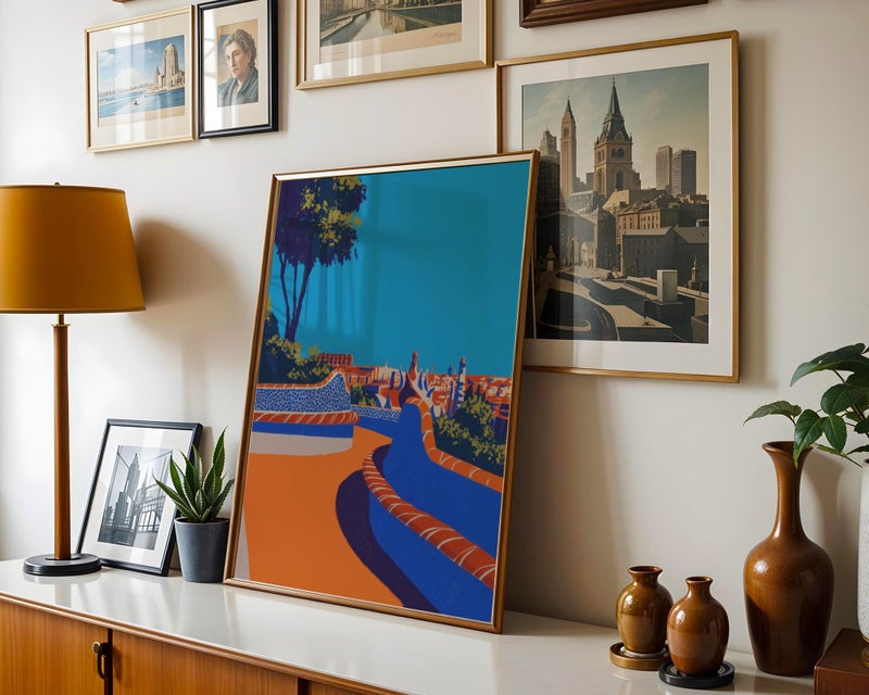 TNESSENTIAL Park Guell Wall Art Print: Barcelona Travel Poster – Gaudi Mosaic Cityscape - Image 3