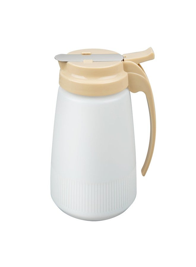 Restaurantware-RW Base 32 Ounce All Purpose Syrup Dispenser, 1 Honey Dispenser - Beige Top, Stainless Steel Slide Cover, Plastic Pancake Syrup Bottle, Perfect For Diners, Restaurants, Home - Image 2