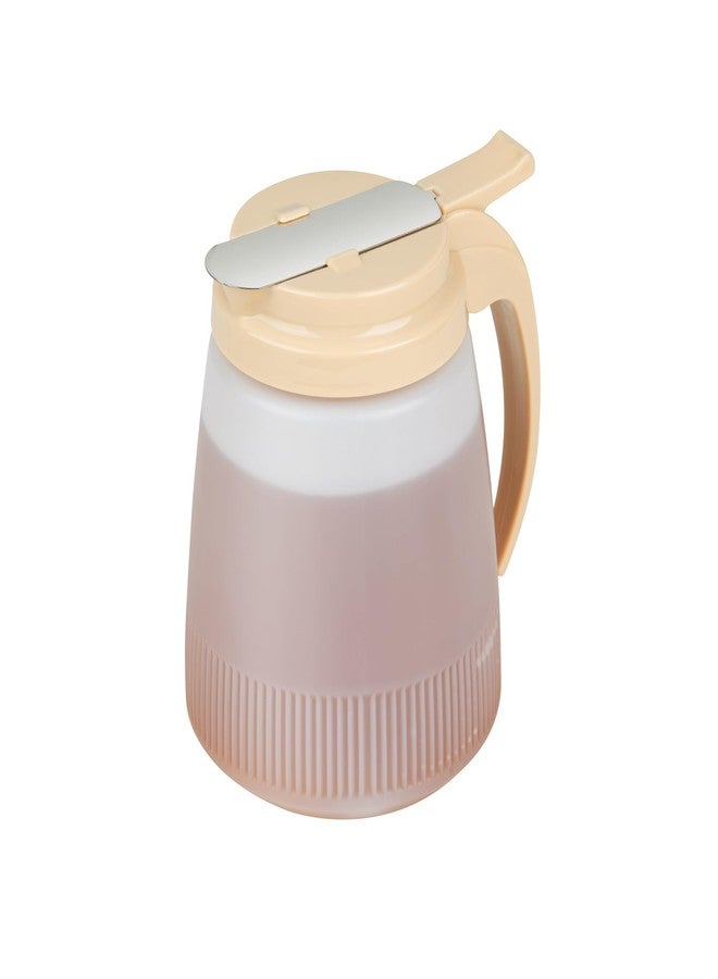 Restaurantware-RW Base 32 Ounce All Purpose Syrup Dispenser, 1 Honey Dispenser - Beige Top, Stainless Steel Slide Cover, Plastic Pancake Syrup Bottle, Perfect For Diners, Restaurants, Home - Image 1