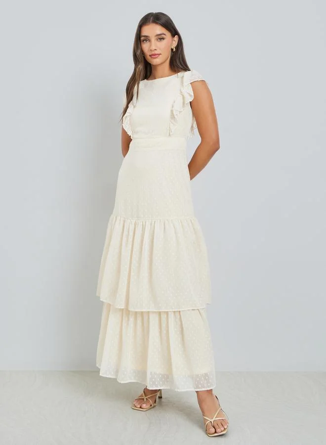 Styli  Cream Dobby Tiered Maxi Dress for Women | Best Price UAE