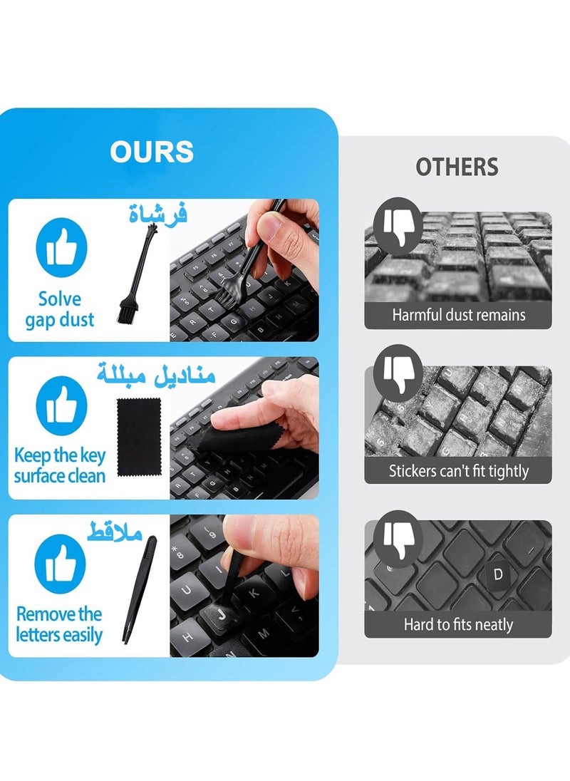 2PCS Arabic Keyboard Stickers for Laptop, MacBook Air/Pro, Desktop PC Computer, Replacement Arabic Keyboard Cover Skin with Tool, Brush ,Wipe and Tweezer