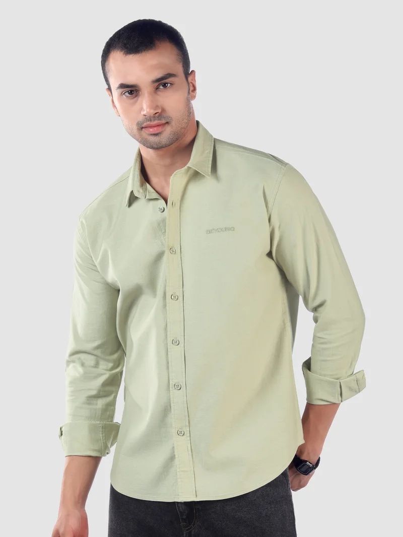 Beyoung Pista Green Oxford Cotton Shirt