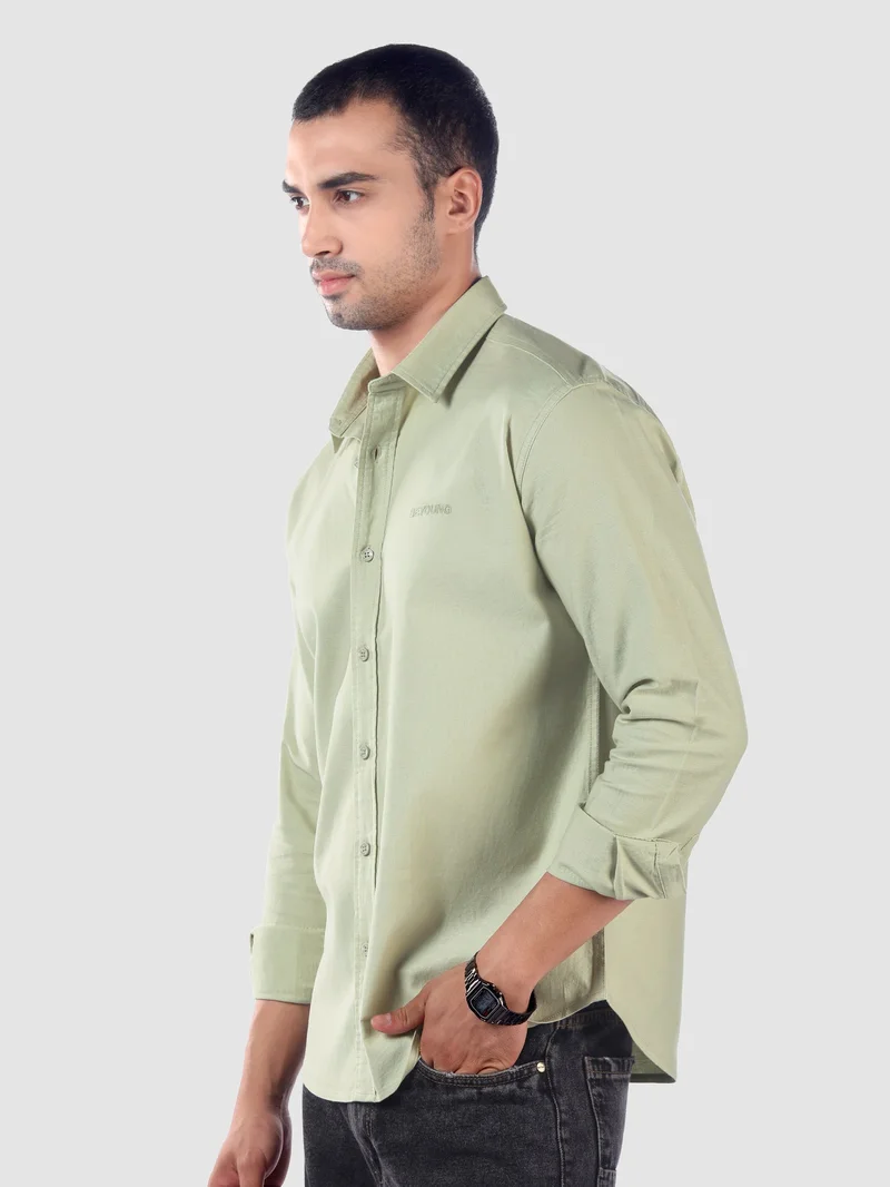 Beyoung Pista Green Oxford Cotton Shirt