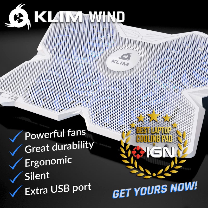 KLIM Wind Laptop Cooling Pad - More Than 500,000 Units Sold - New 2023 - Powerful Rapid Action Laptop Cooler - Laptop Stand with 4 Cooling Fans - 2 USB Ports - PC Mac PS5 PS4 Xbox One - White - Image 2