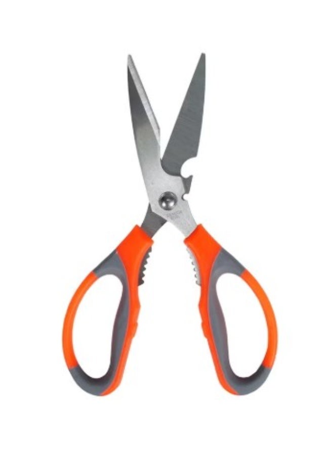 Generic Kitchen Shears – Heavy-Duty Stainless-Steel Multipurpose Scissors with Non-Slip Soft Grip, Serrated Blade, Nut/Crab Cracker & Bottle Opener – Orange/Grey – 1pcs - Image 2