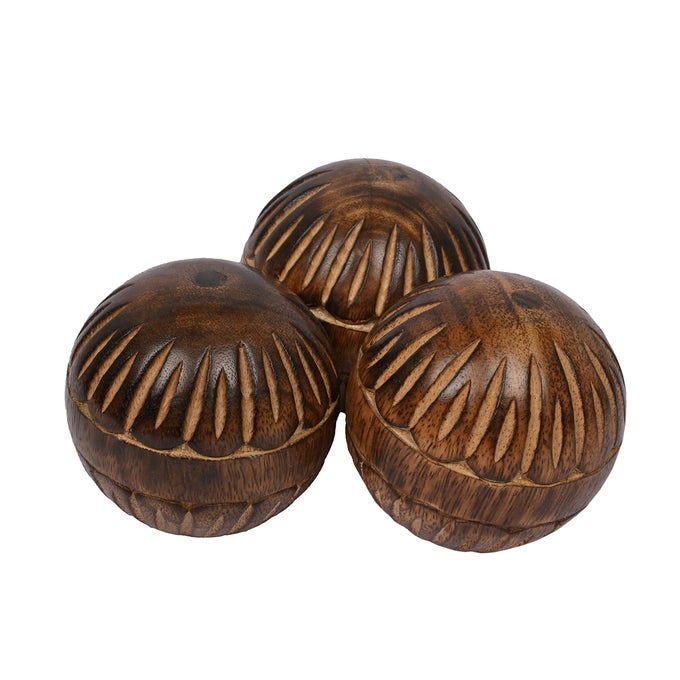 Decorative Mango Wood Round Balls Set of 3 for Centerpiece or Individual Use Ideal for Use in Tray Bowl or Basket Decor