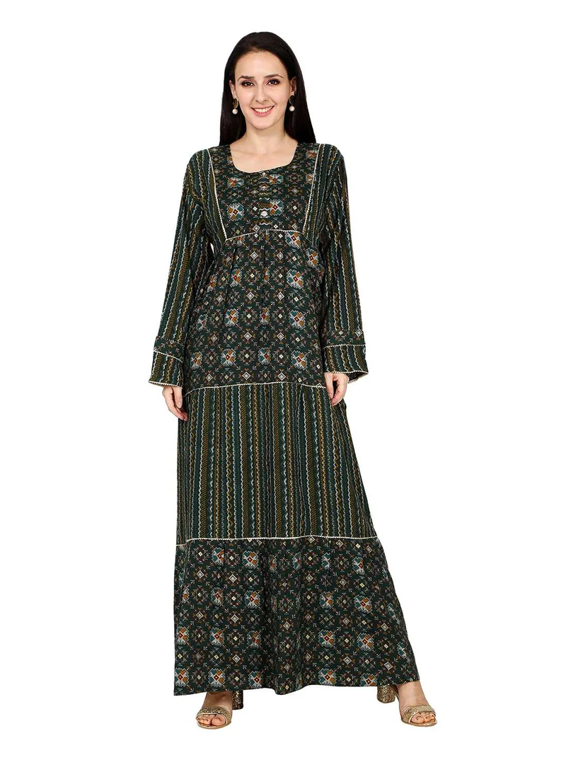 HANA & SARA ELEGANT UNIQUE PRINTED LONG SLEEVE STYLISH ARABIC KAFTAN JALABIYA DRESS