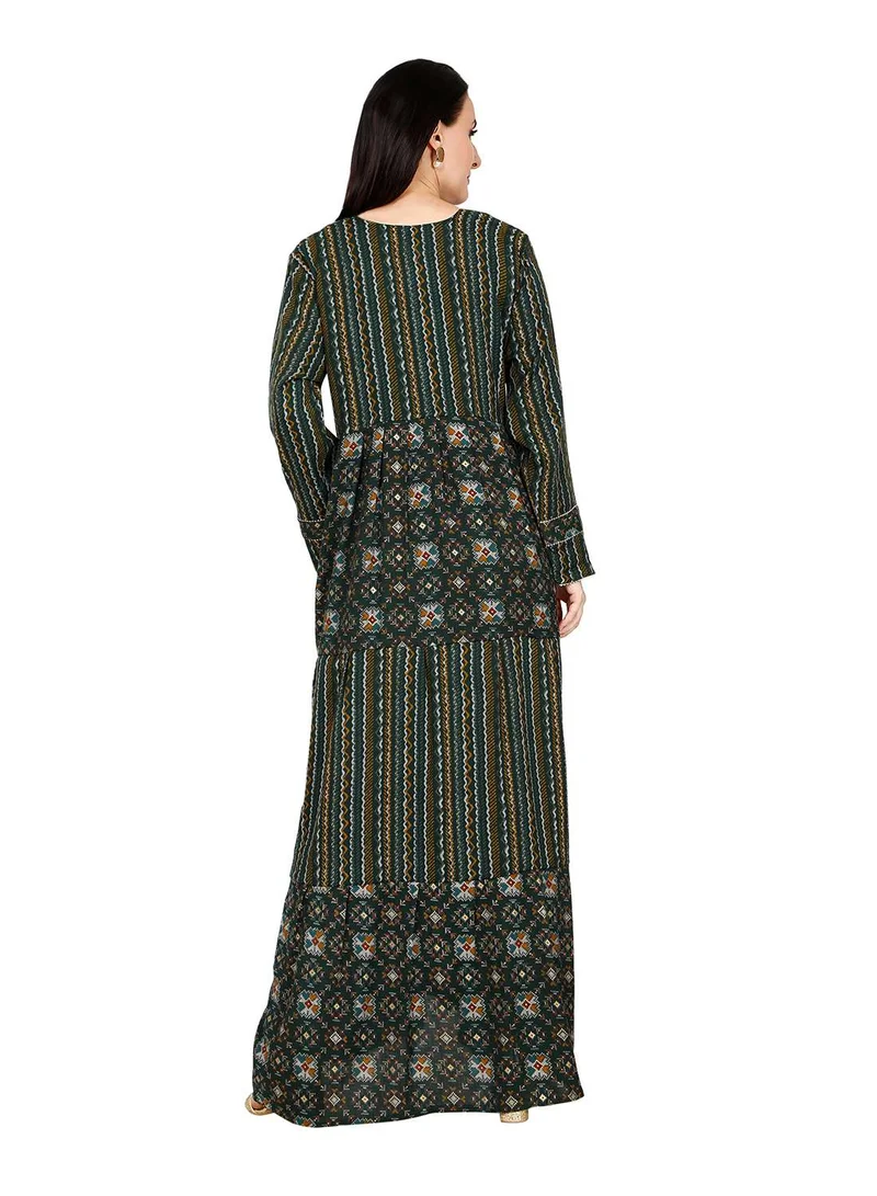 HANA & SARA ELEGANT UNIQUE PRINTED LONG SLEEVE STYLISH ARABIC KAFTAN JALABIYA DRESS