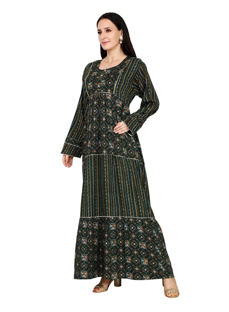 HANA & SARA ELEGANT UNIQUE PRINTED LONG SLEEVE STYLISH ARABIC KAFTAN JALABIYA DRESS