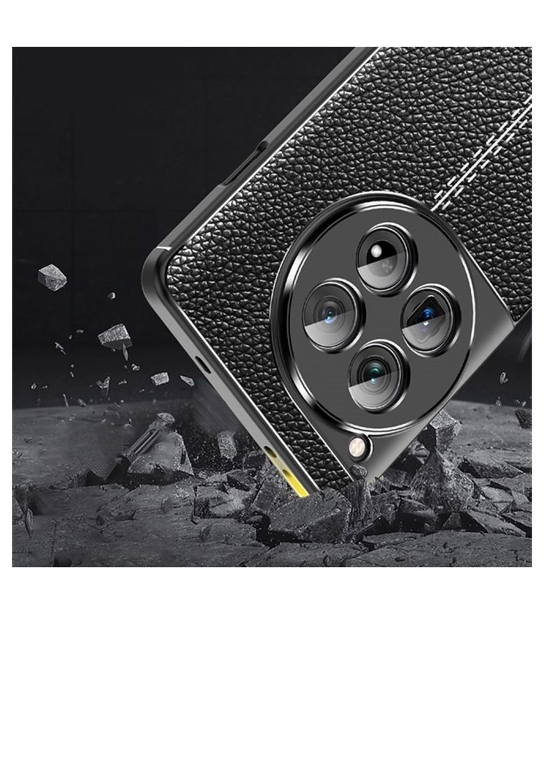 OnePlus 12 Carbon Fiber Protective Case Cover with Litchi Pattern, Shockproof TPU, Anti-Slip, Ultra-Thin, Shock Absorption - Black  - Image 4